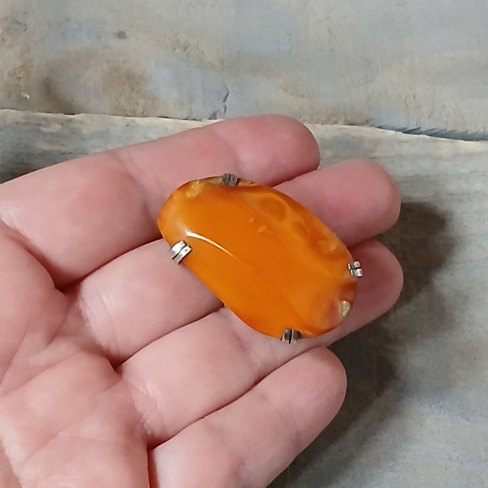 Antique .999 Silver Natural Butterscotch Egg Yolk Baltic Amber Brooch Pin Marked - Picture 14 of 16